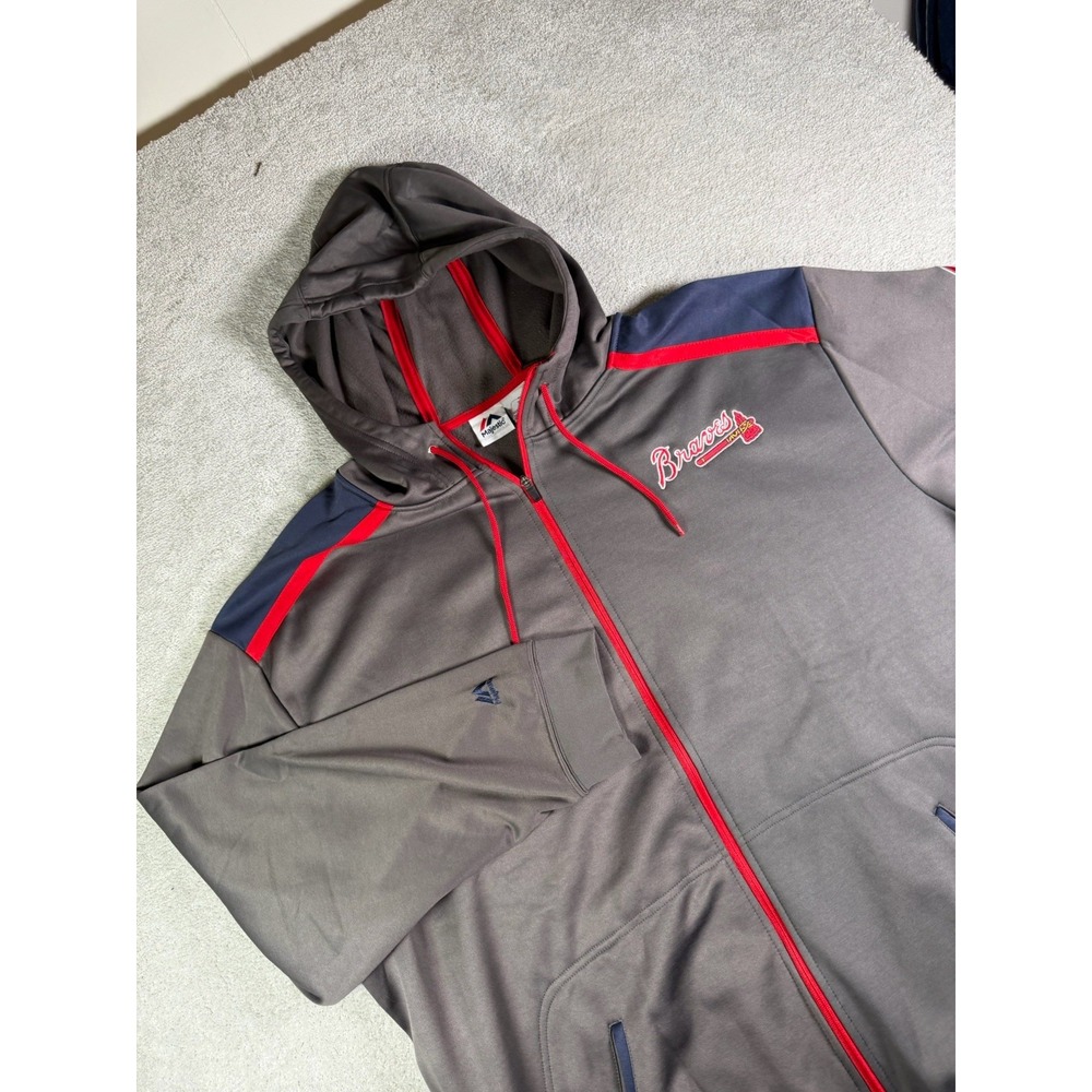 Atlanta Braves Majestic Full Zip Hoodie Navy Blue 3XL MLB Baseball Sweatshirt